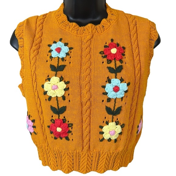 ZARA KNITTED FLORAL HAND EMBROIDERY SWEATER VEST - Picture 1 of 9